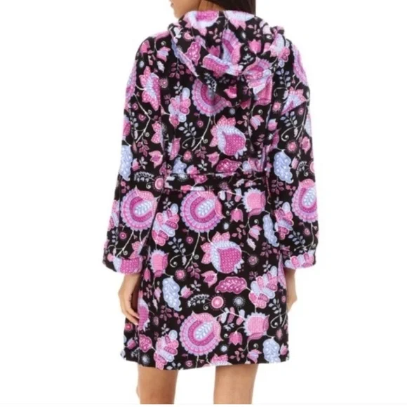 Vera Bradley💕Black, Hot Pink & Purple ALPINE FLORAL Hooded BATHROBE. Size S/M - Picture 2 of 15